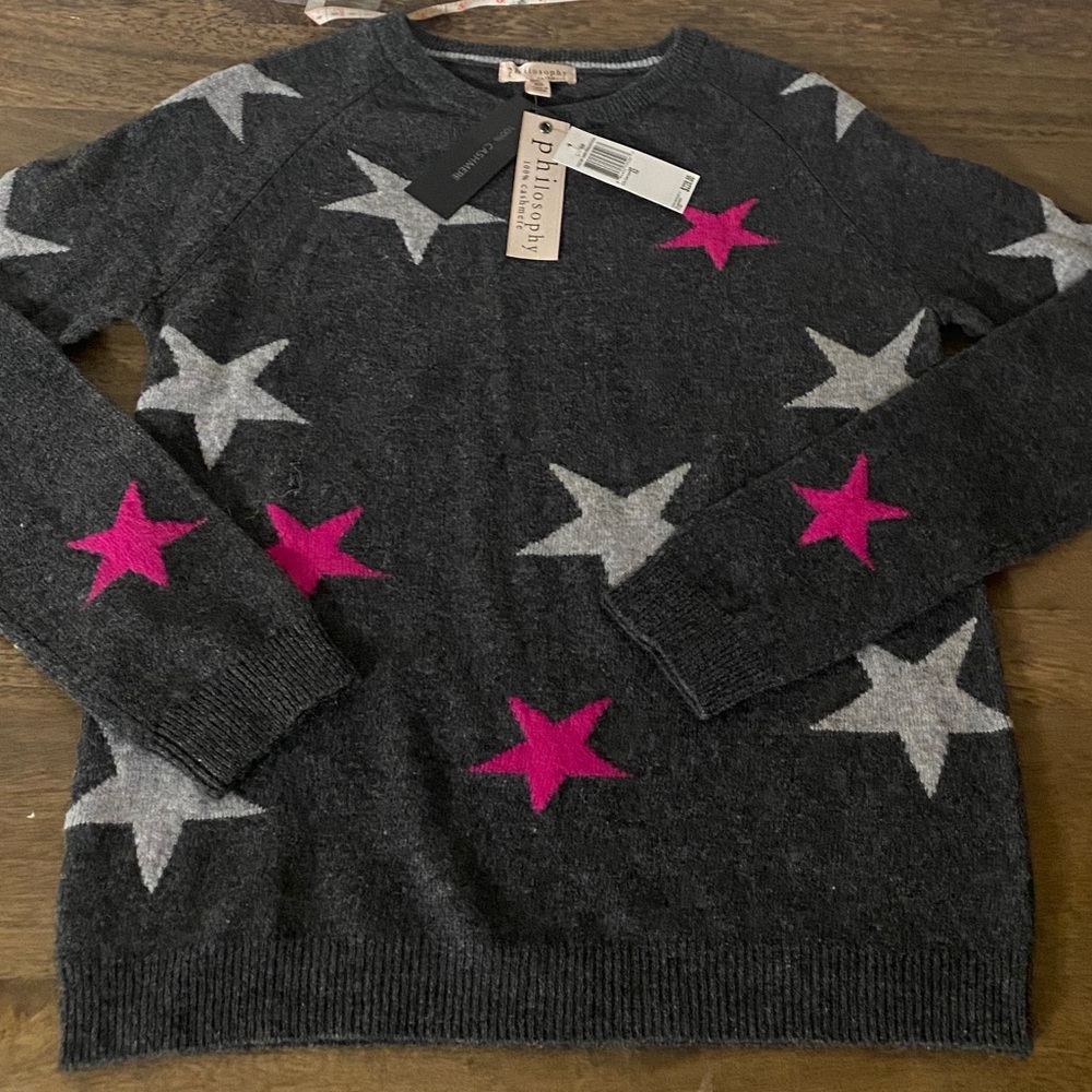 Philosophy 100%cashmere sweater stars XS NWT